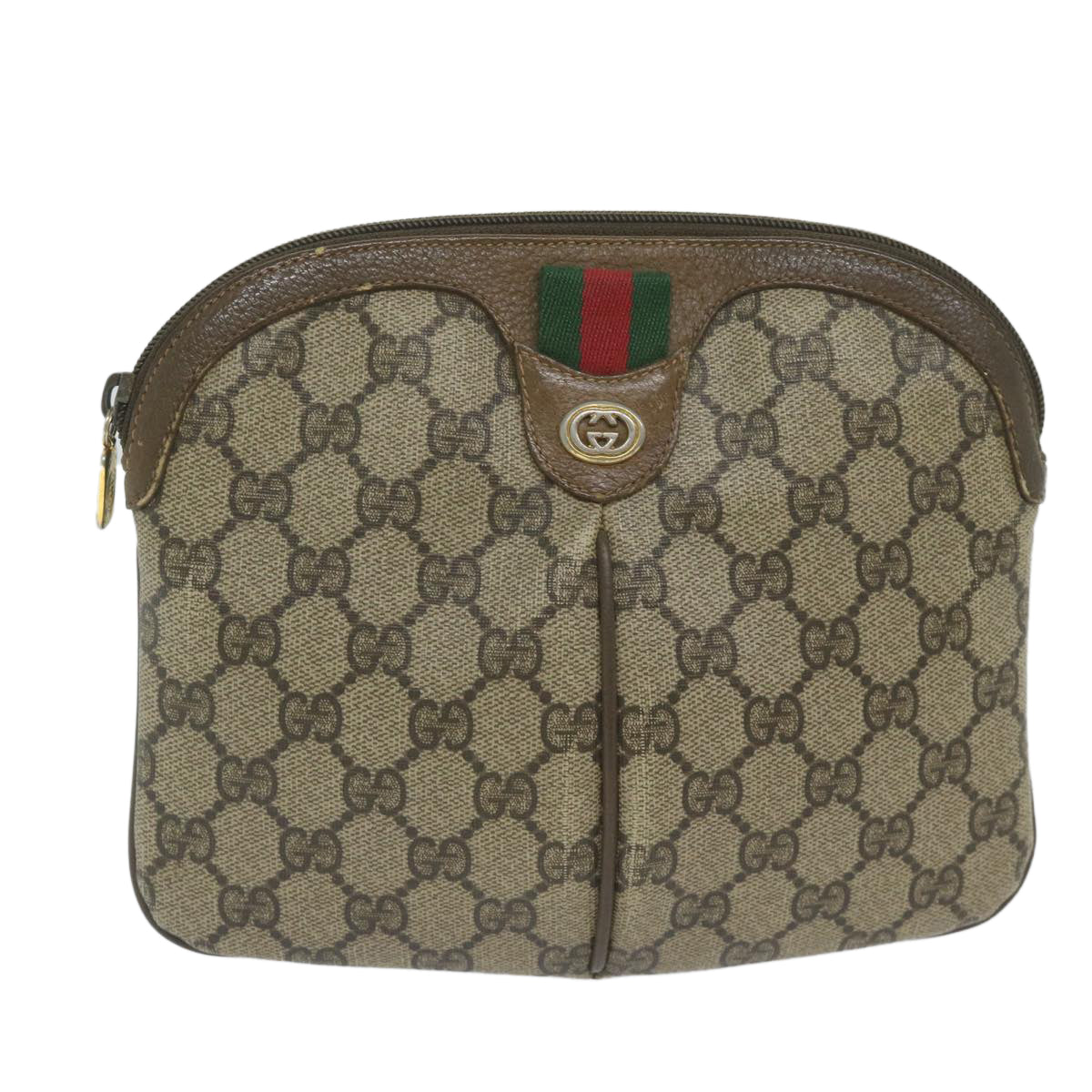 GUCCI GG Supreme Web Sherry Line Shoulder Bag PVC Leather Beige Red Auth yk9505