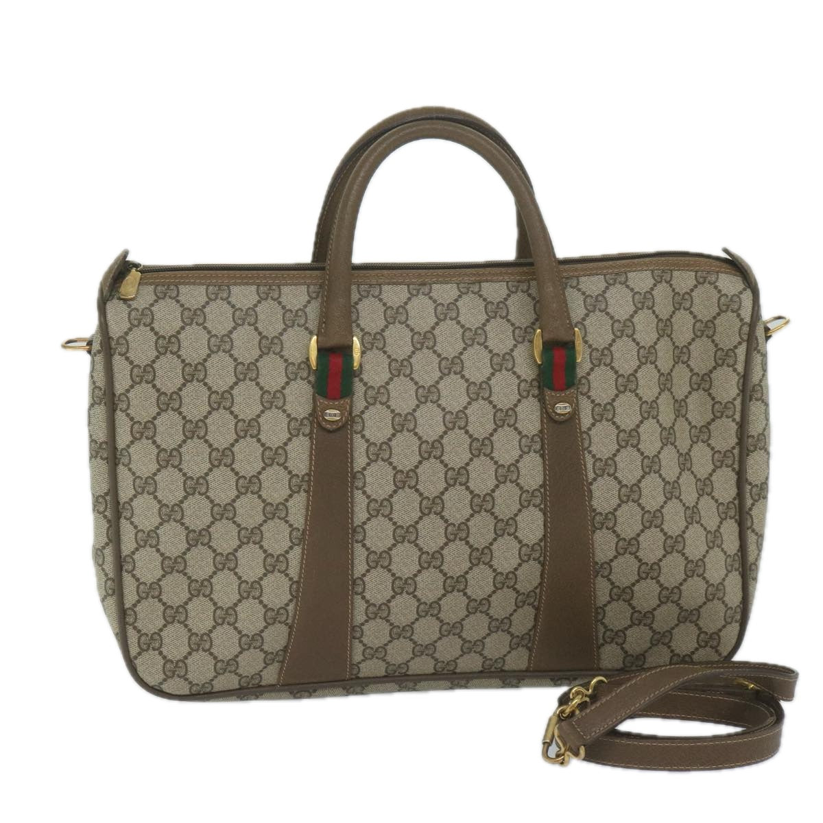 GUCCI GG Supreme Web Sherry Line Boston Bag 2way Beige Red 39 02 041 Auth yk9512