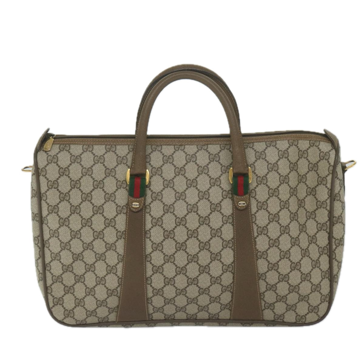 GUCCI GG Supreme Web Sherry Line Boston Bag 2way Beige Red 39 02 041 Auth yk9512