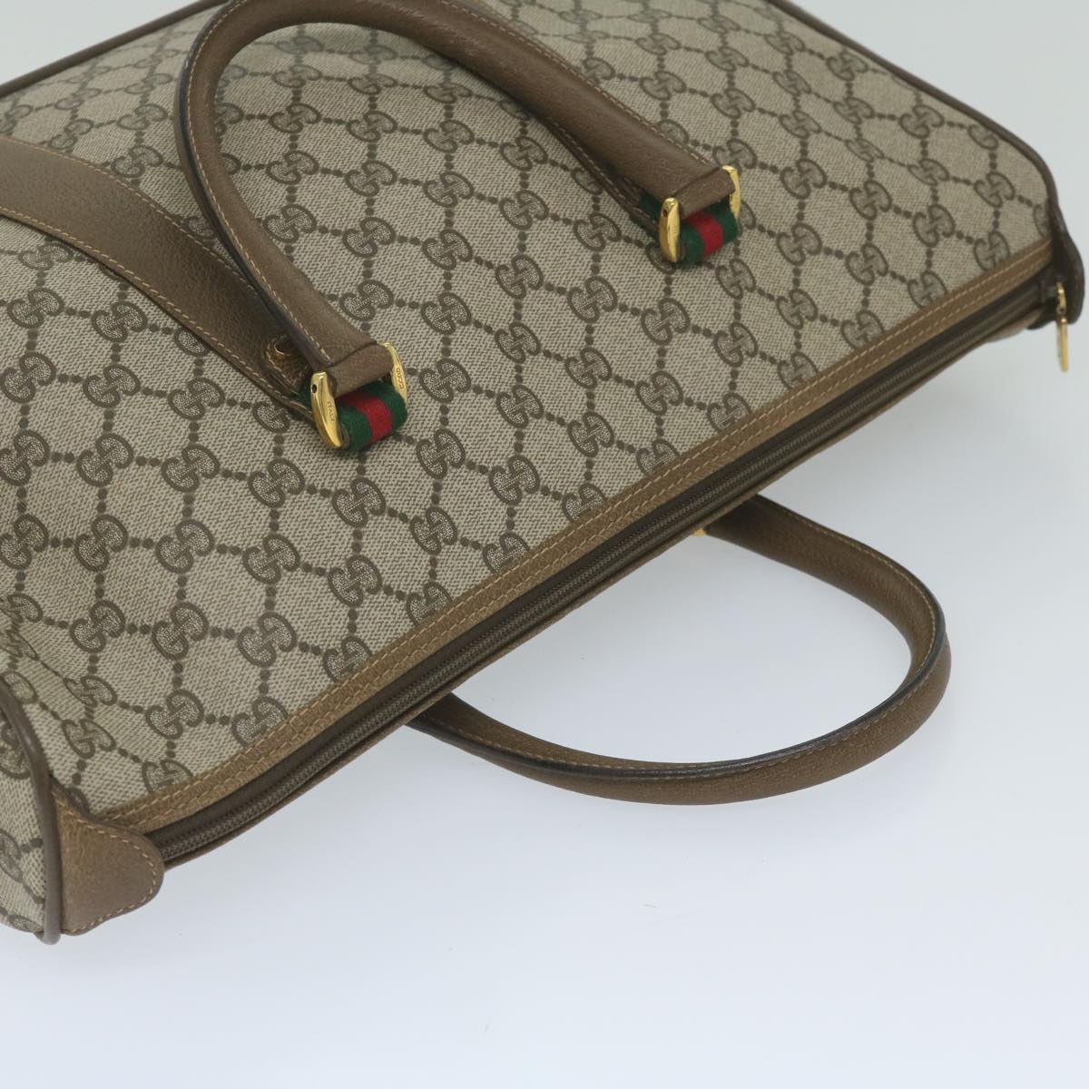 GUCCI GG Supreme Web Sherry Line Boston Bag 2way Beige Red 39 02 041 Auth yk9512