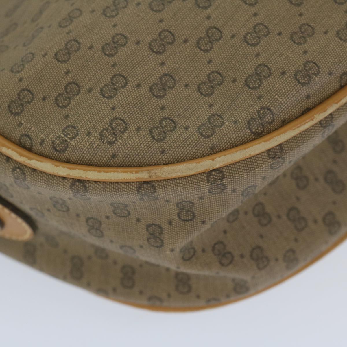 GUCCI Micro GG Canvas Web Sherry Line Shoulder Bag PVC Beige Green Auth yk9514