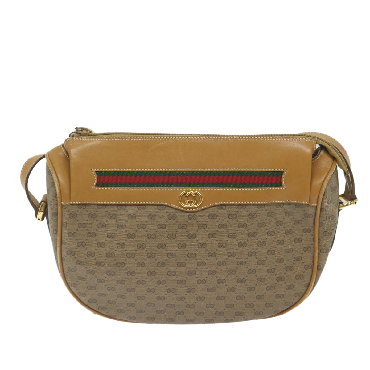 GUCCI Micro GG Canvas Web Sherry Line Shoulder Bag PVC Beige Green Auth yk9514