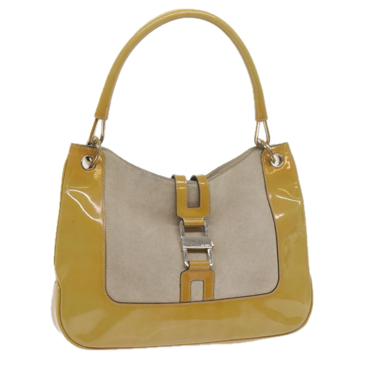 GUCCI Jackie Shoulder Bag Patent leather Suede Yellow 001 4149 Auth yk9517