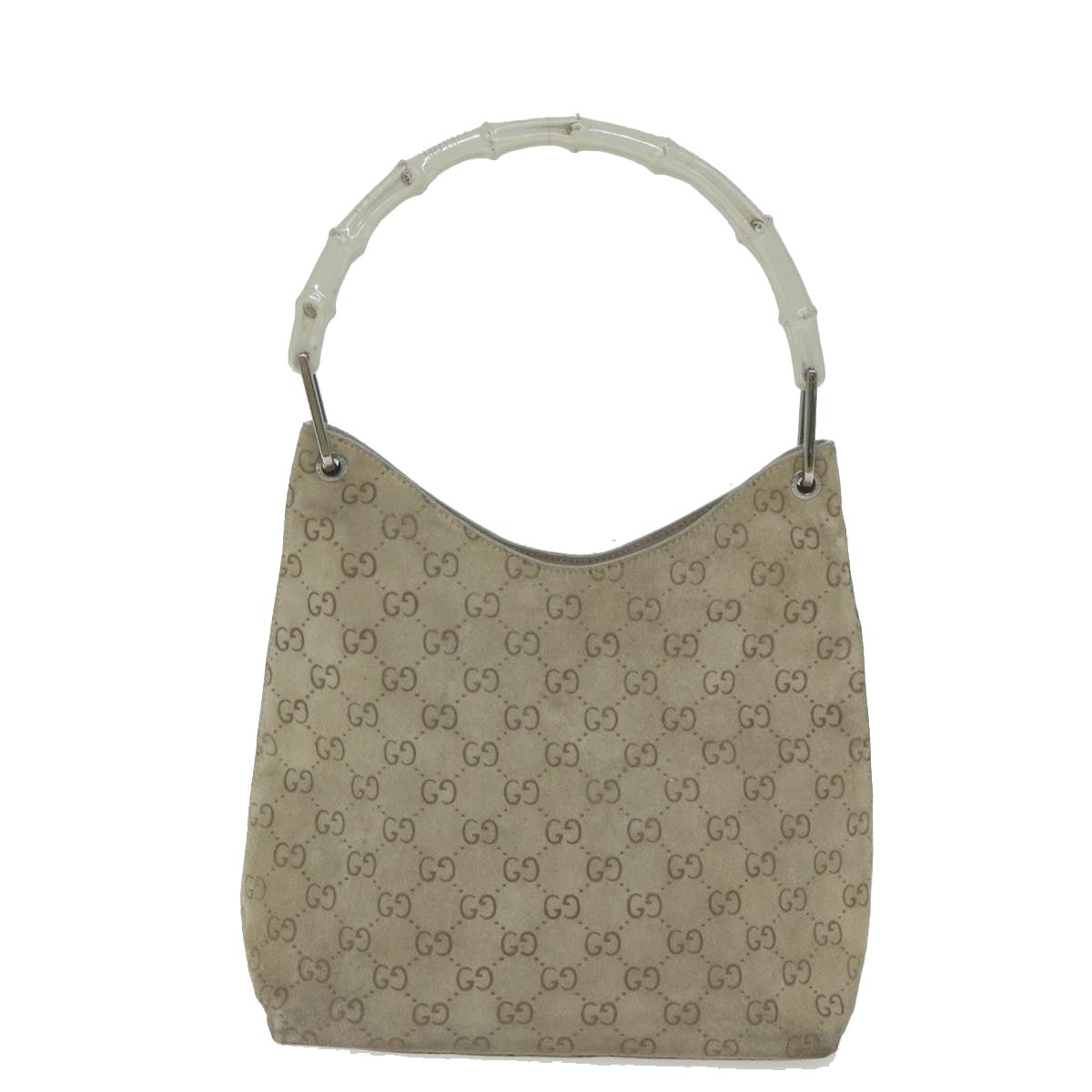 GUCCI GG Canvas Bamboo Shoulder Bag Gray 001 2058 3007 Auth yk9522