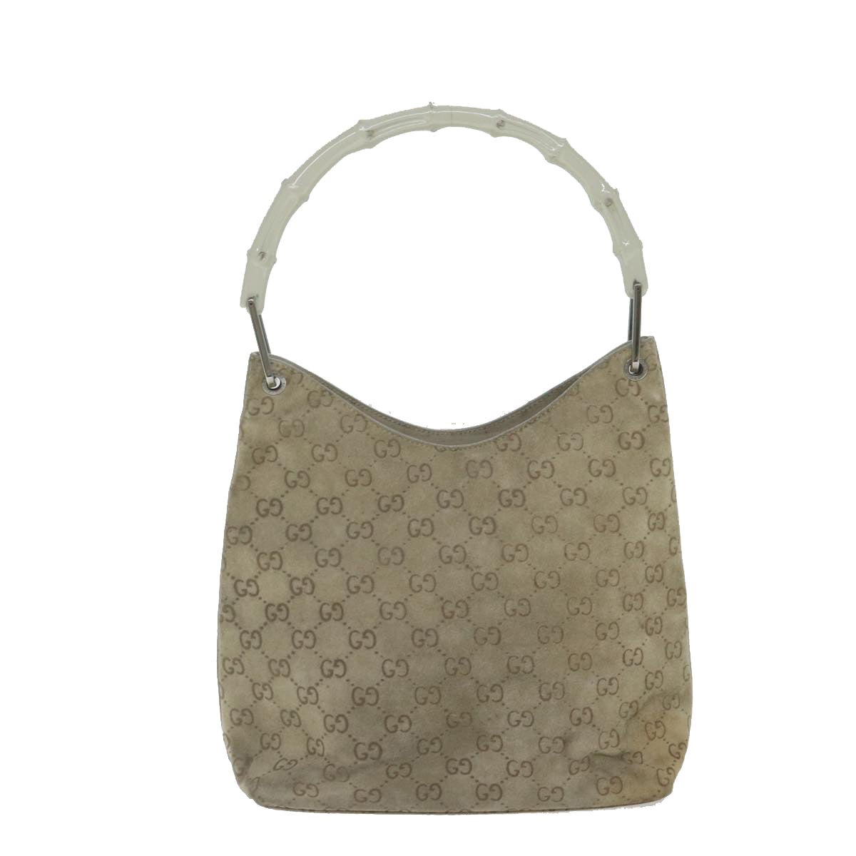 GUCCI GG Canvas Bamboo Shoulder Bag Gray 001 2058 3007 Auth yk9522