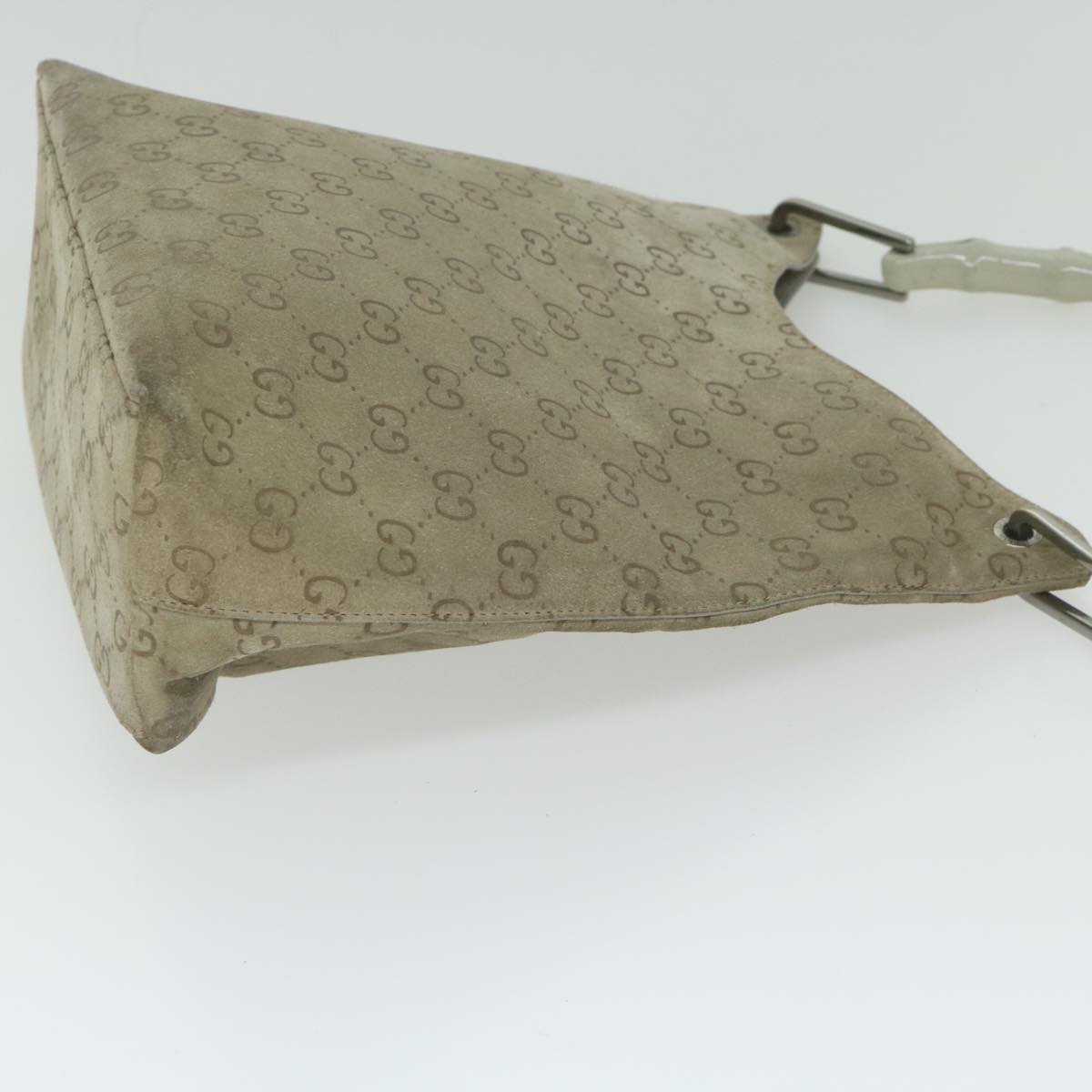 GUCCI GG Canvas Bamboo Shoulder Bag Gray 001 2058 3007 Auth yk9522