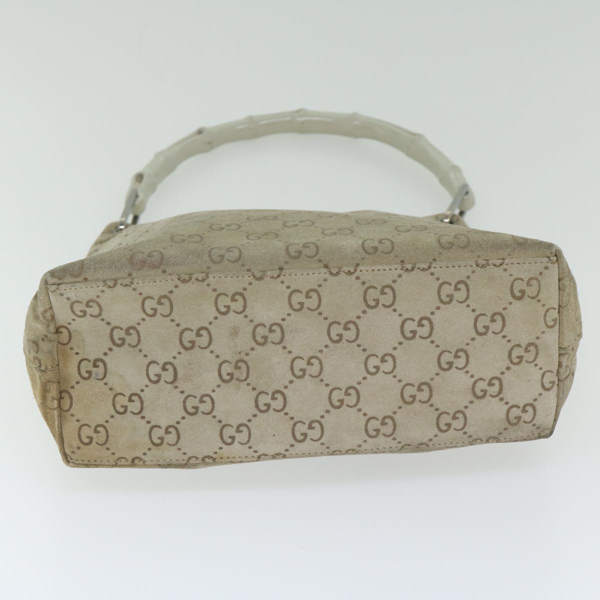 GUCCI GG Canvas Bamboo Shoulder Bag Gray 001 2058 3007 Auth yk9522