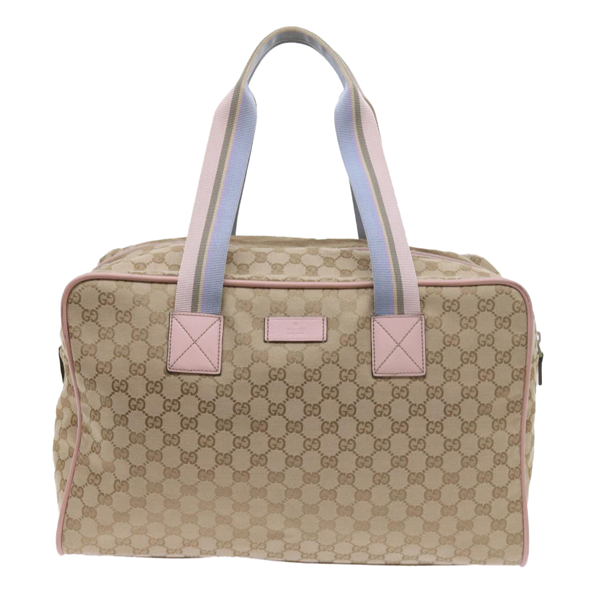 GUCCI GG Canvas Sherry Line Boston Bag Beige Light Blue Pink 153240 Auth yk9531