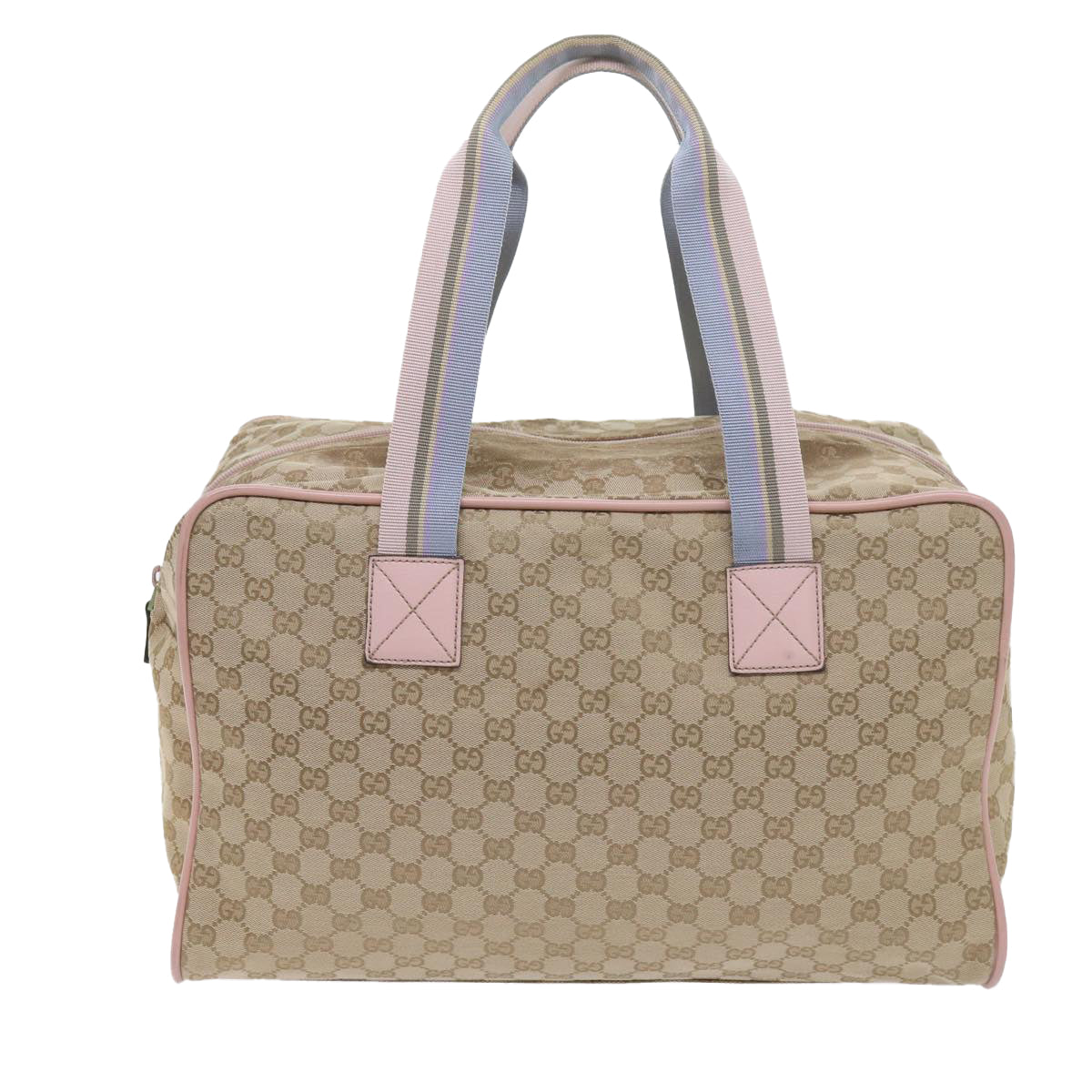 GUCCI GG Canvas Sherry Line Boston Bag Beige Light Blue Pink 153240 Auth yk9531 - 0