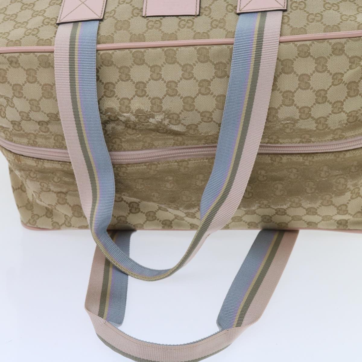 GUCCI GG Canvas Sherry Line Boston Bag Beige Light Blue Pink 153240 Auth yk9531