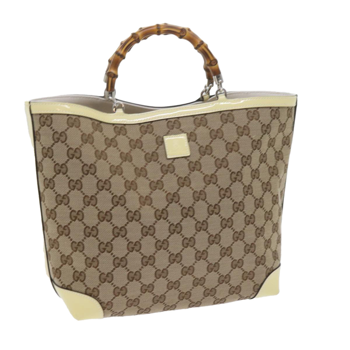 GUCCI GG Canvas Bamboo Hand Bag Beige 311175 Auth yk9538