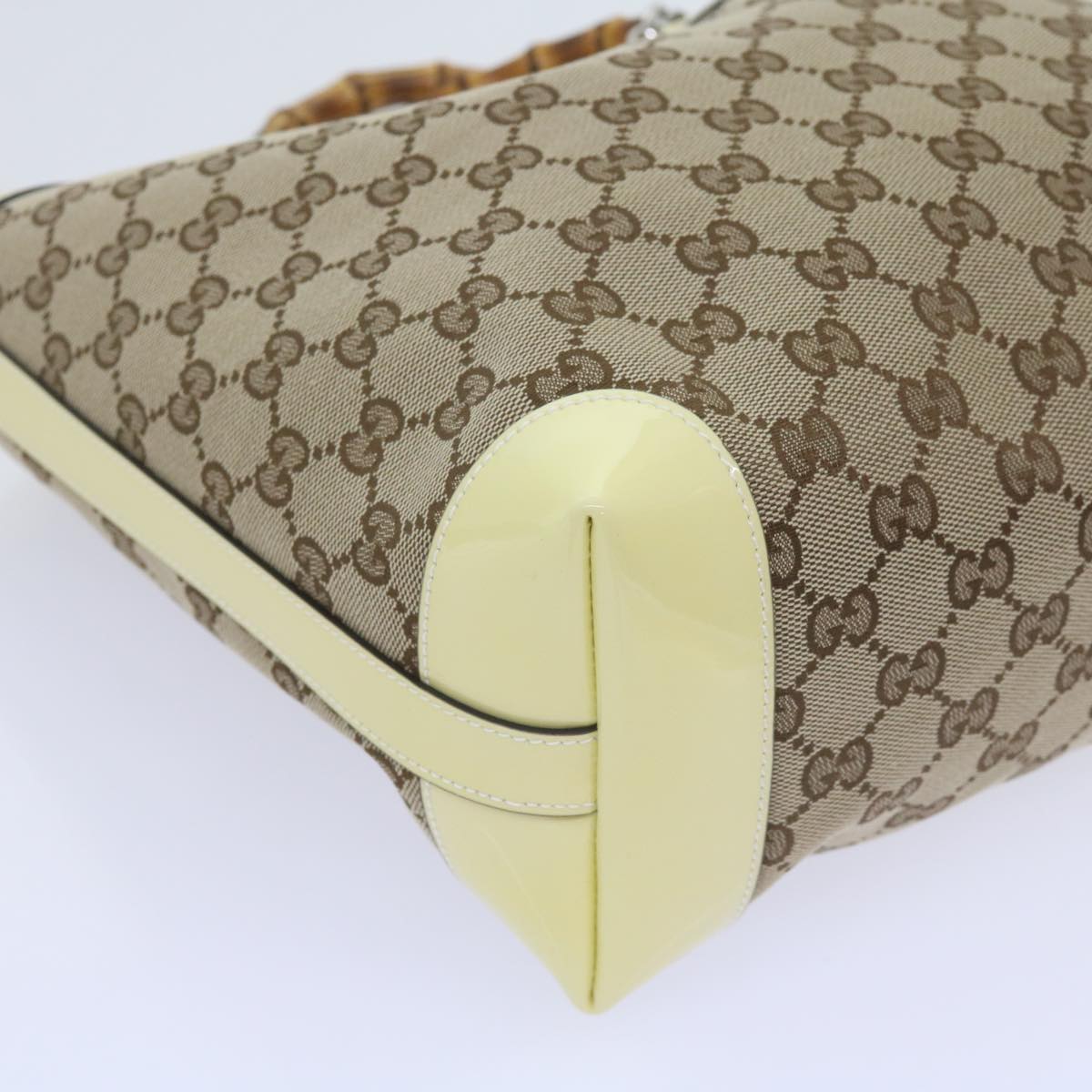 GUCCI GG Canvas Bamboo Hand Bag Beige 311175 Auth yk9538