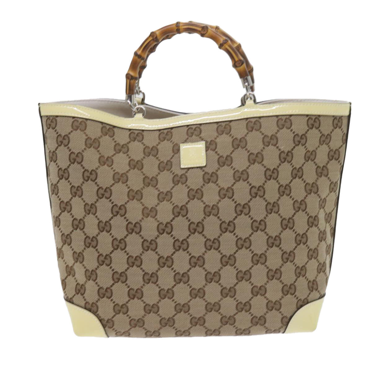 GUCCI GG Canvas Bamboo Hand Bag Beige 311175 Auth yk9538