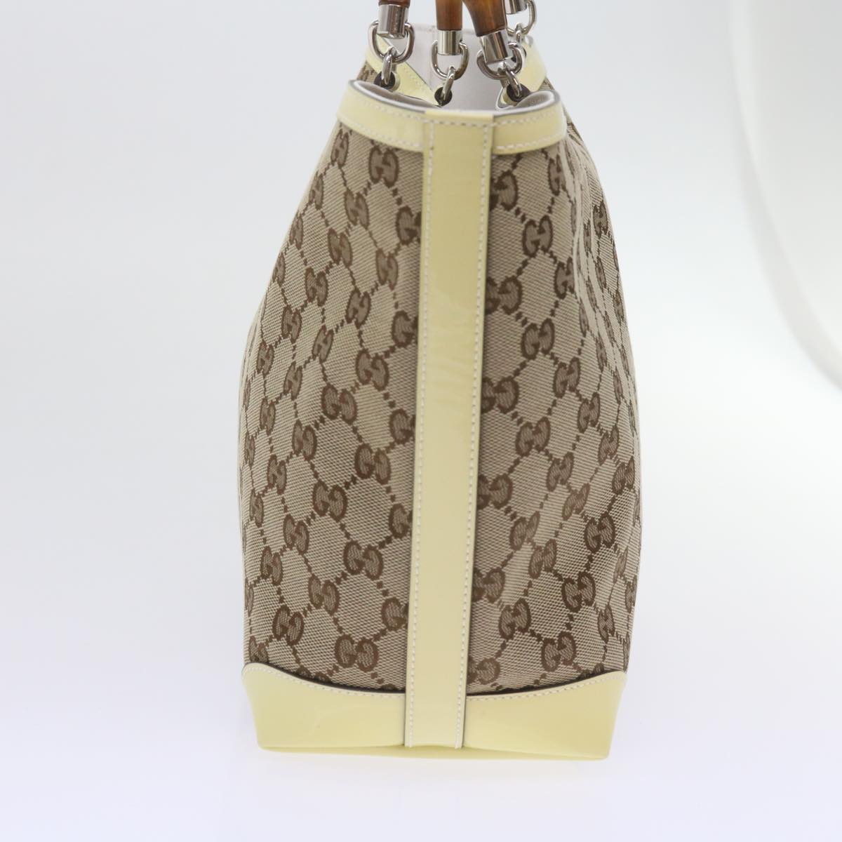 GUCCI GG Canvas Bamboo Hand Bag Beige 311175 Auth yk9538