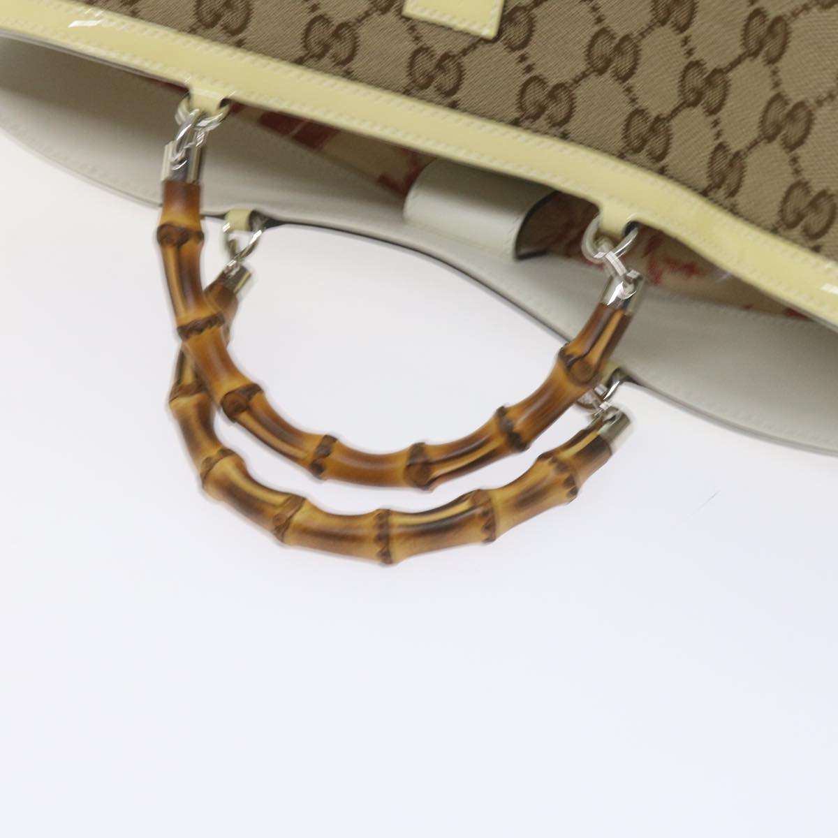 GUCCI GG Canvas Bamboo Hand Bag Beige 311175 Auth yk9538