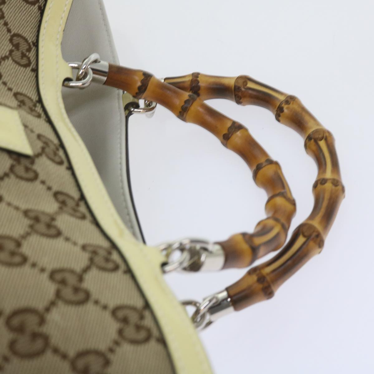 GUCCI GG Canvas Bamboo Hand Bag Beige 311175 Auth yk9538