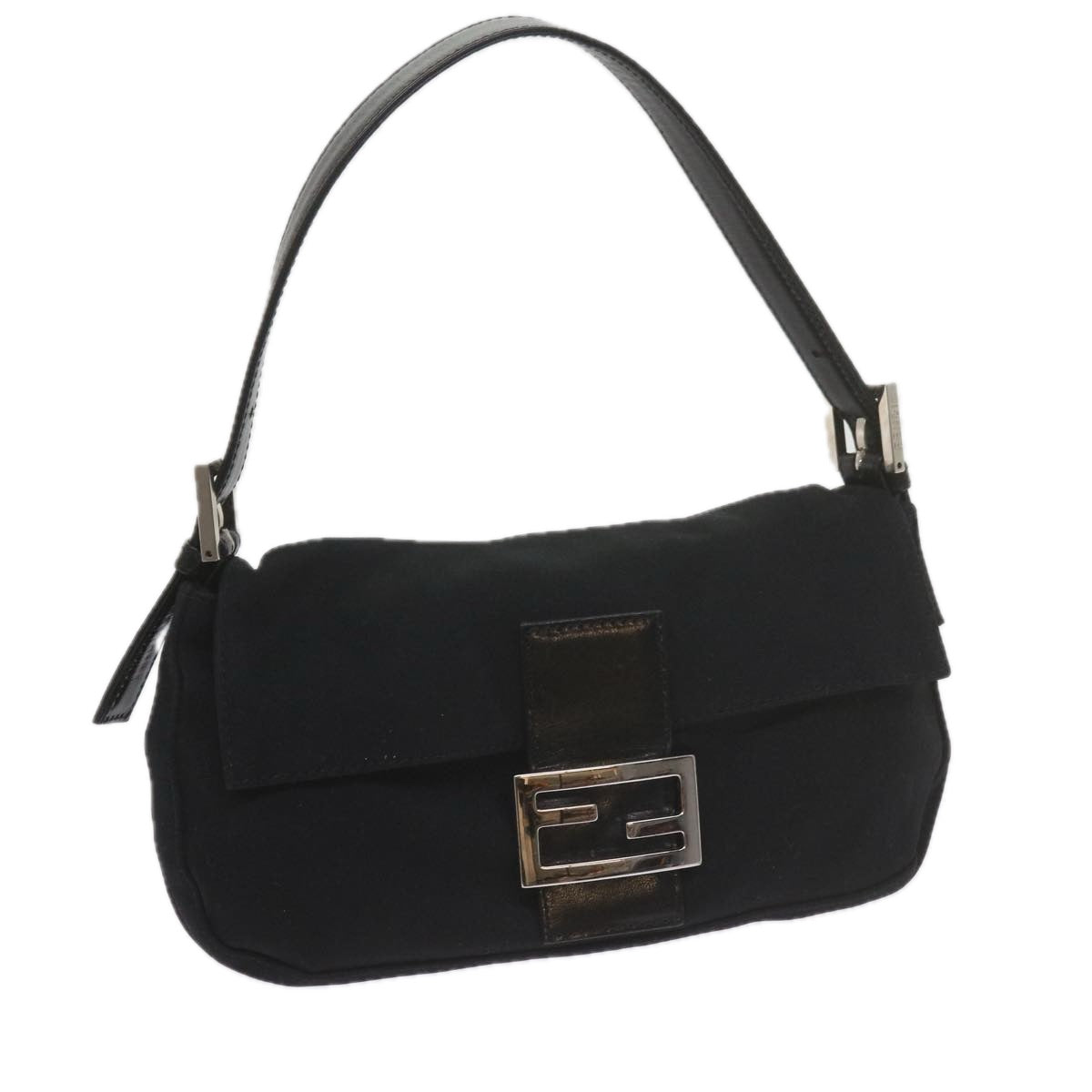 FENDI Mamma Baguette Shoulder Bag Nylon Black Auth yk9545