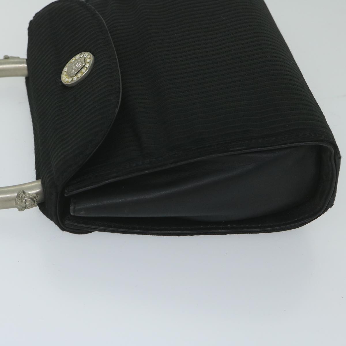 VERSACE Hand Bag Satin Black Auth yk9552