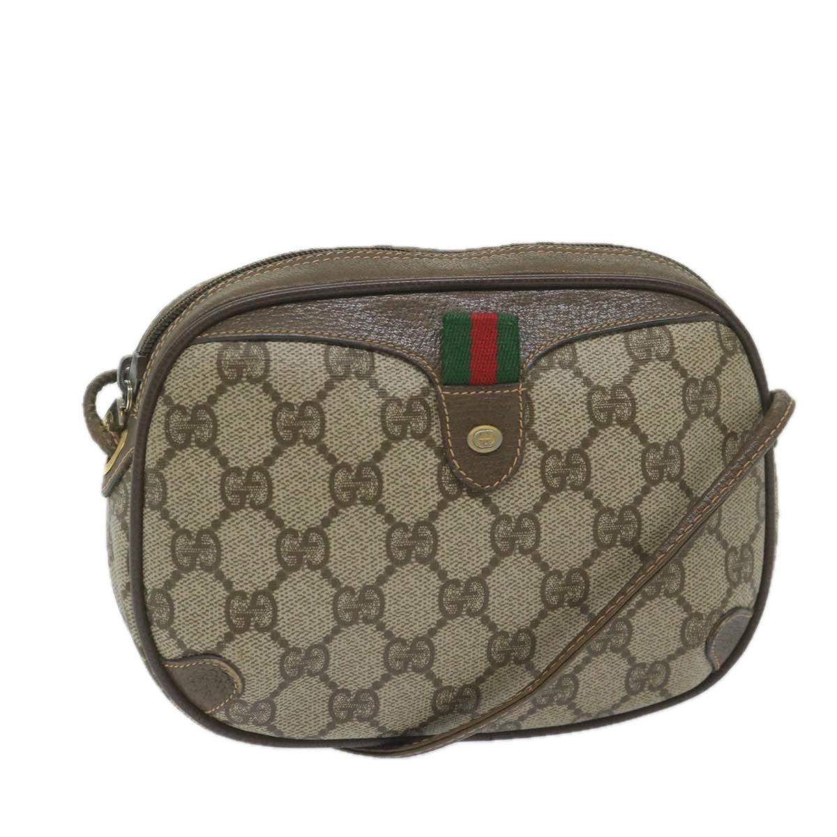 GUCCI GG Supreme Web Sherry Line Shoulder Bag Beige Red 156 02 066 Auth yk9564