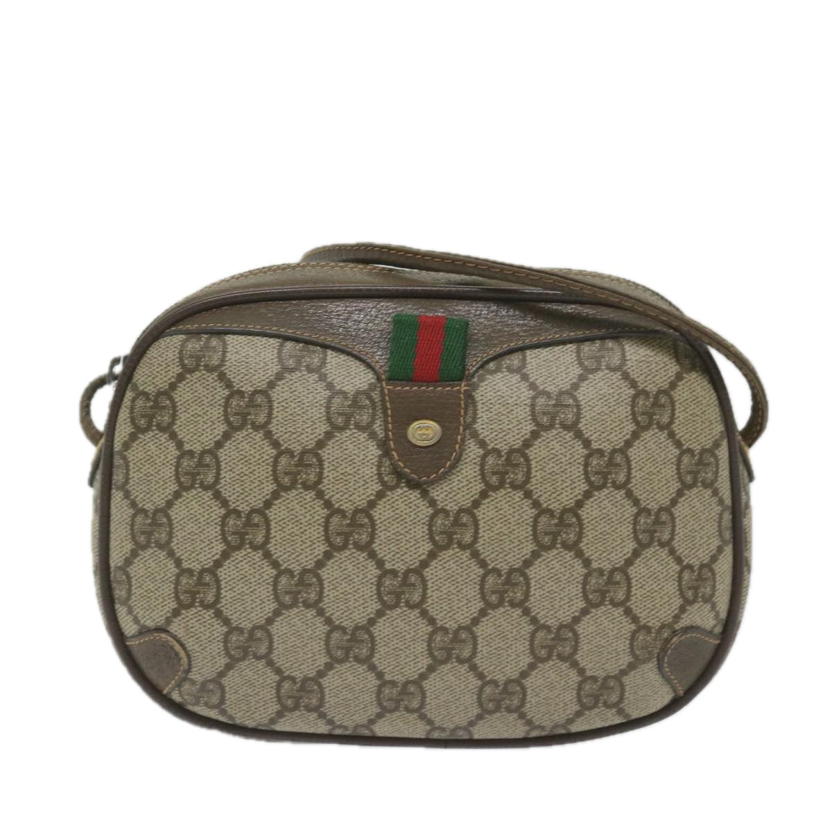 GUCCI GG Supreme Web Sherry Line Shoulder Bag Beige Red 156 02 066 Auth yk9564