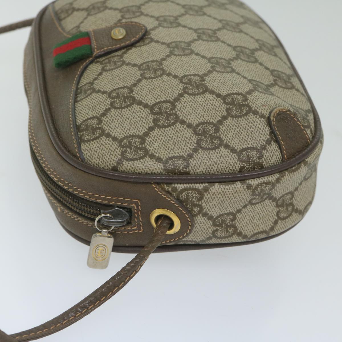 GUCCI GG Supreme Web Sherry Line Shoulder Bag Beige Red 156 02 066 Auth yk9564