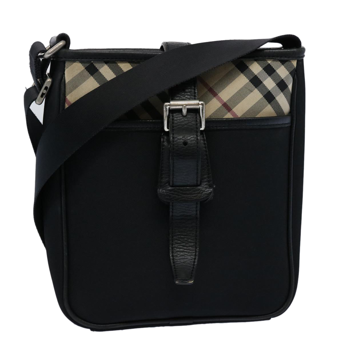 BURBERRY Nova Check Shoulder Bag Nylon Black Auth yk9574