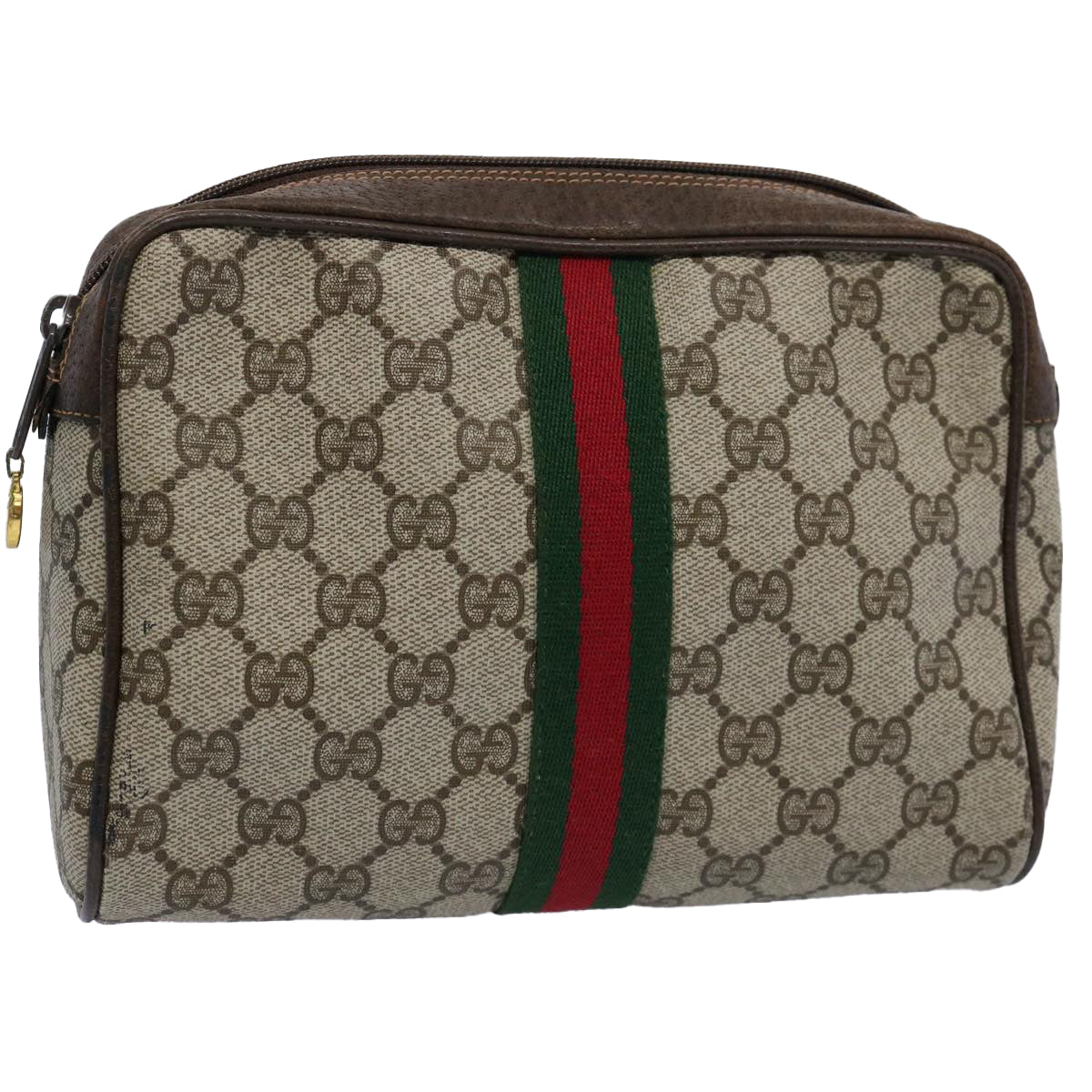 GUCCI GG Supreme Web Sherry Line Clutch Bag Beige Red 14 014 3553 Auth yk9575