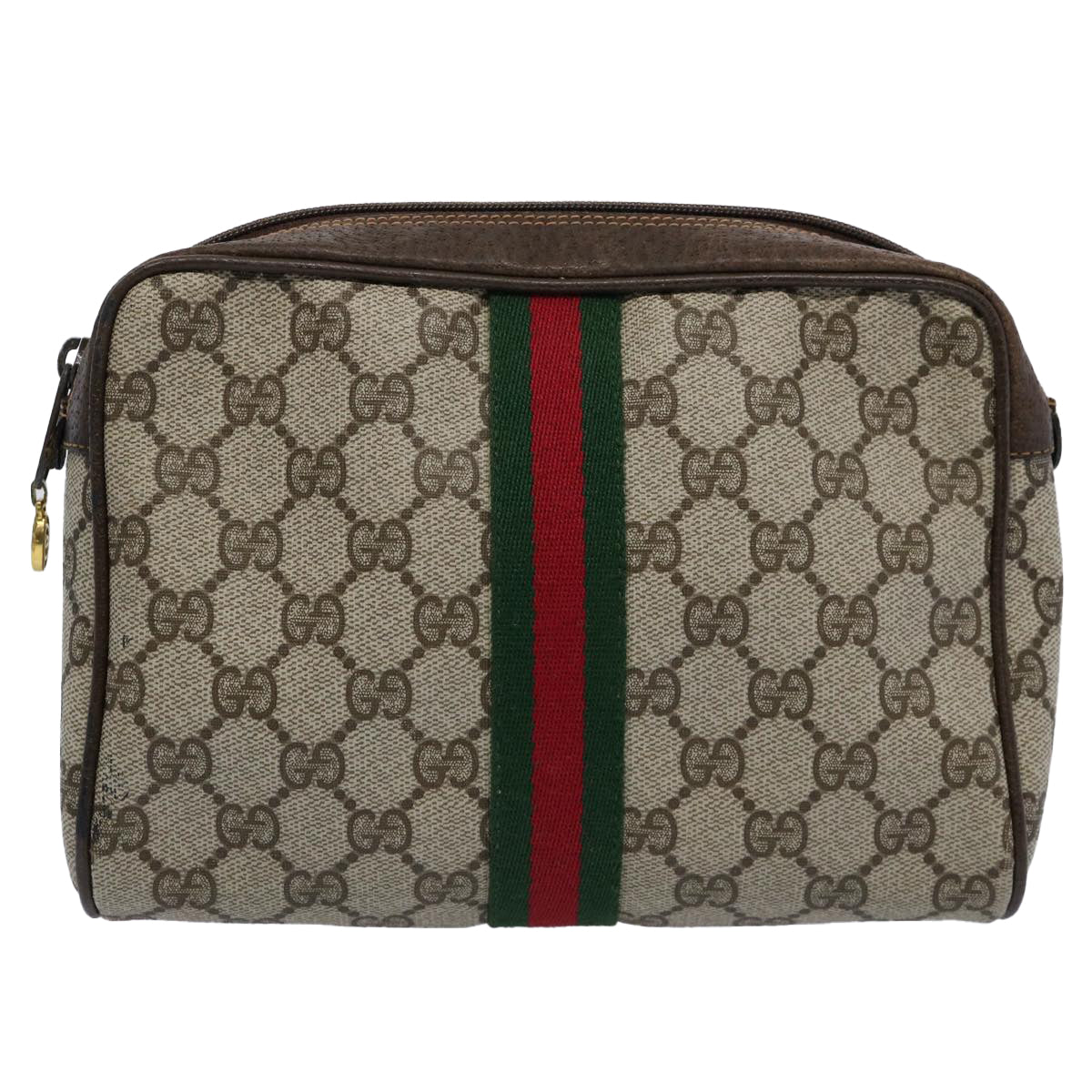 GUCCI GG Supreme Web Sherry Line Clutch Bag Beige Red 14 014 3553 Auth yk9575