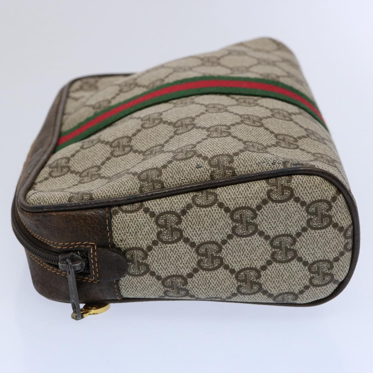 GUCCI GG Supreme Web Sherry Line Clutch Bag Beige Red 14 014 3553 Auth yk9575