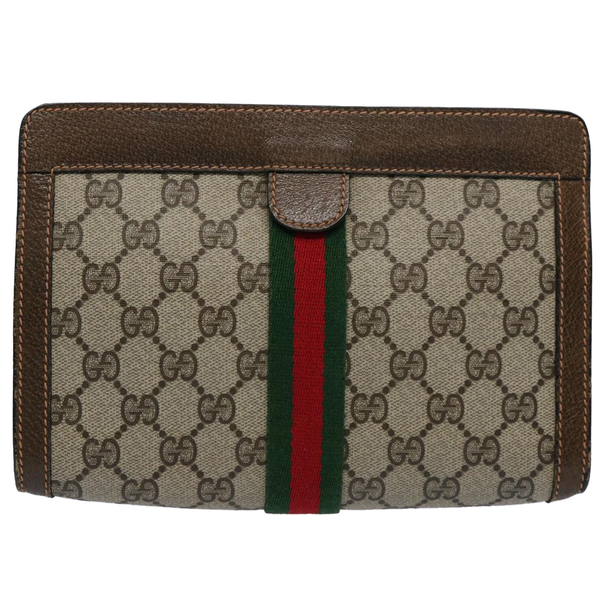 GUCCI GG Supreme Web Sherry Line Clutch Bag Beige Red 89 01 001 Auth yk9576