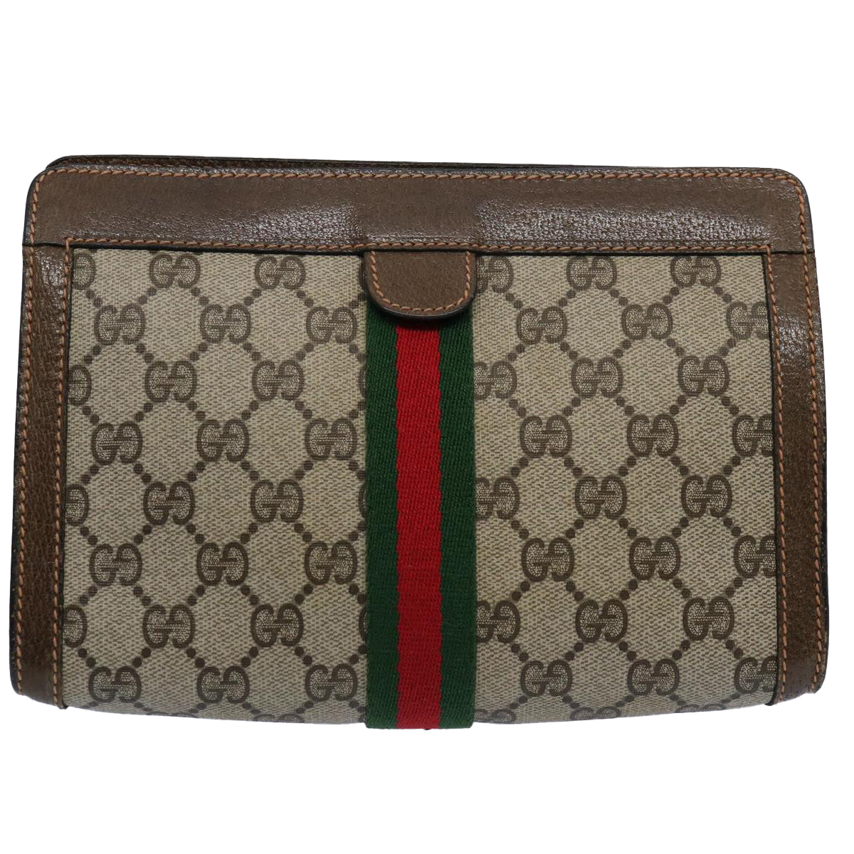 GUCCI GG Supreme Web Sherry Line Clutch Bag Beige Red 89 01 001 Auth yk9576 - 0