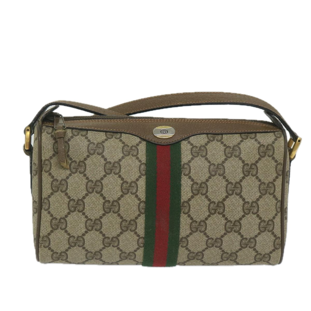 GUCCI GG Supreme Web Sherry Line Shoulder Bag Beige Red 89 02 018 Auth yk9578