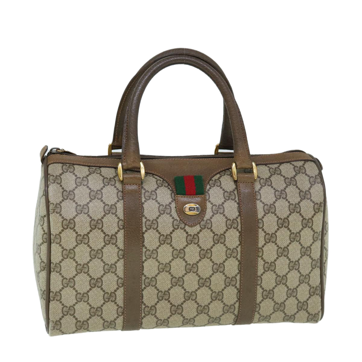 GUCCI GG Supreme Web Sherry Line Boston Bag Beige Red 98 02 007 Auth yk9594