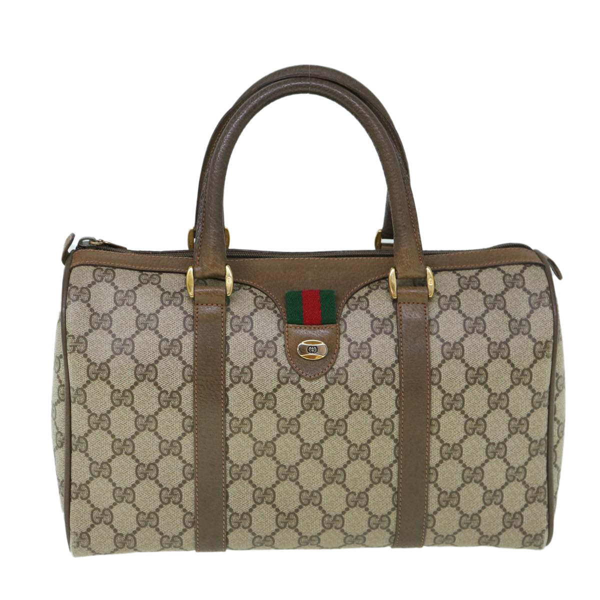 GUCCI GG Supreme Web Sherry Line Boston Bag Beige Red 98 02 007 Auth yk9594