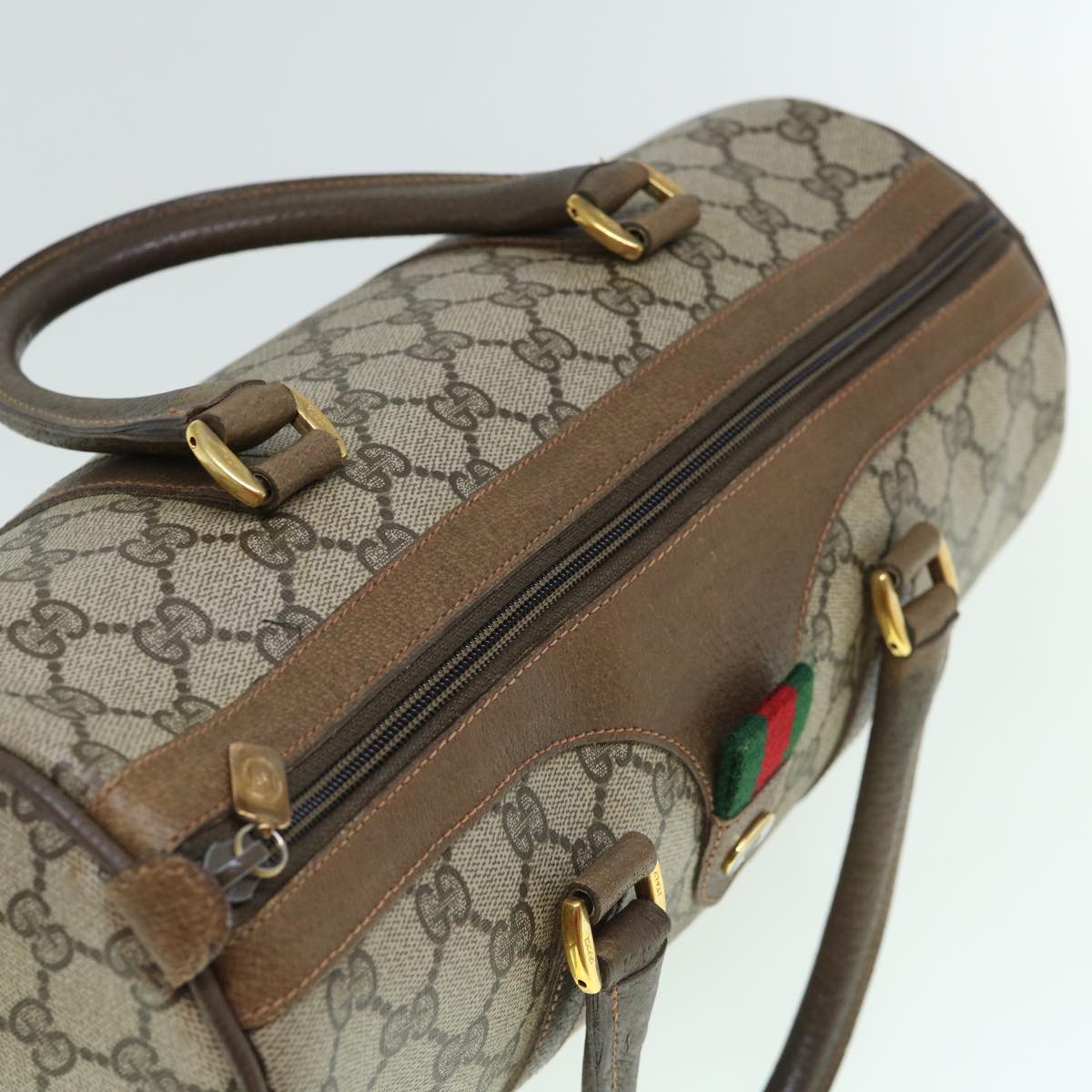 GUCCI GG Supreme Web Sherry Line Boston Bag Beige Red 98 02 007 Auth yk9594