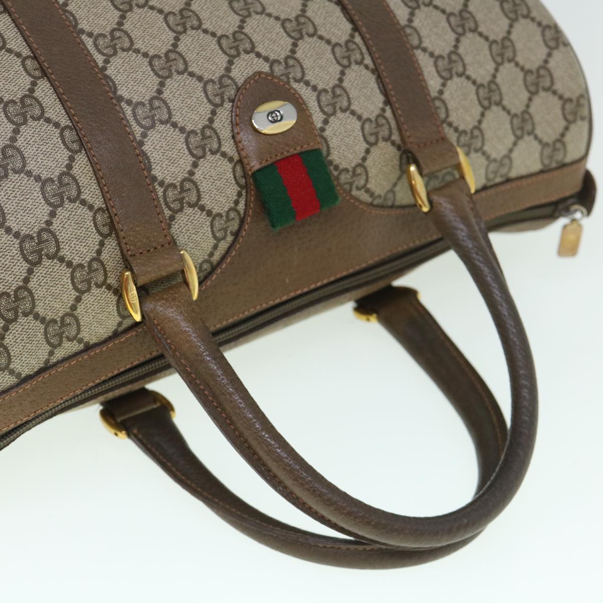 GUCCI GG Supreme Web Sherry Line Boston Bag Beige Red 98 02 007 Auth yk9594