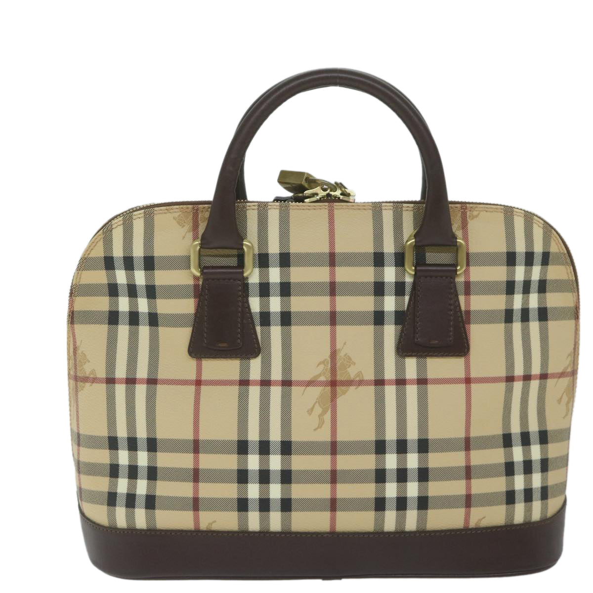 BURBERRY Nova Check Hand Bag PVC Leather 2way Beige T-05-02 Auth yk9597