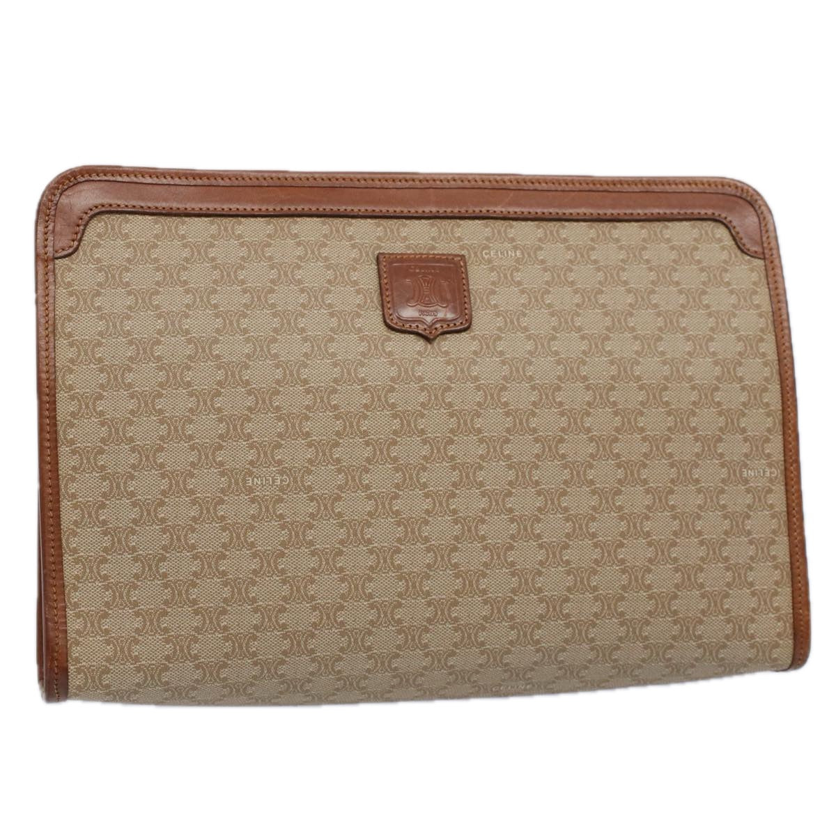 CELINE Macadam Canvas Clutch Bag Beige Auth yk9598