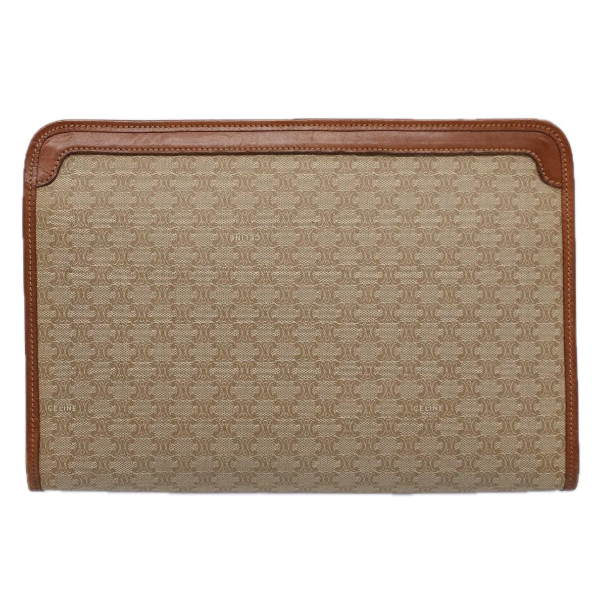 CELINE Macadam Canvas Clutch Bag Beige Auth yk9598