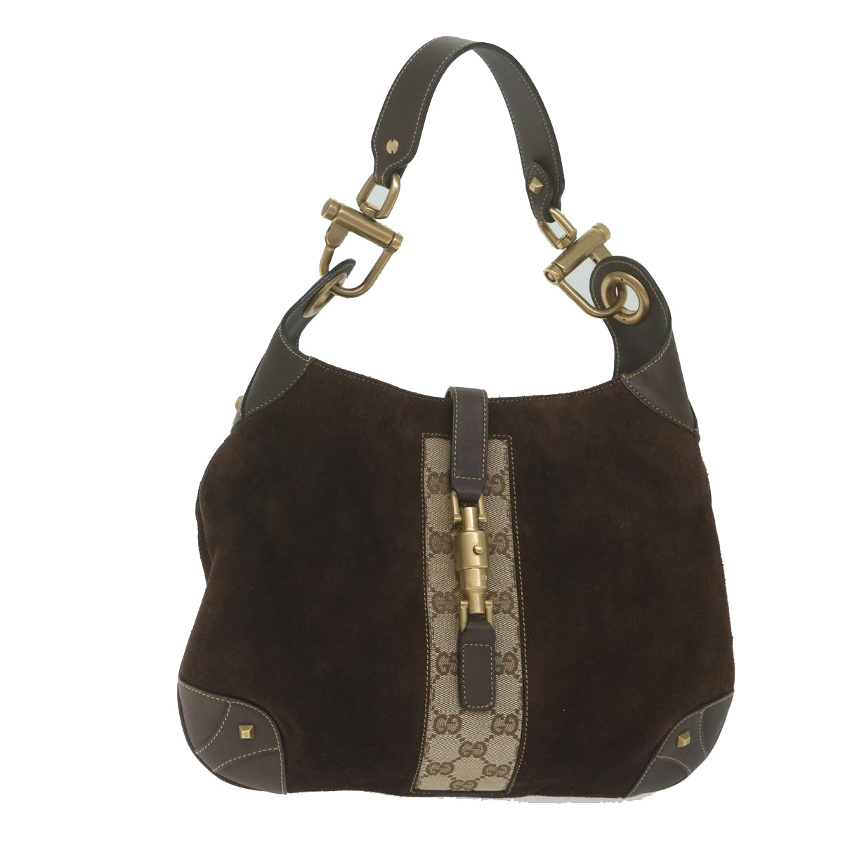 GUCCI GG Canvas Jackie Shoulder Bag Suede Beige Brown 120888 Auth yk9600