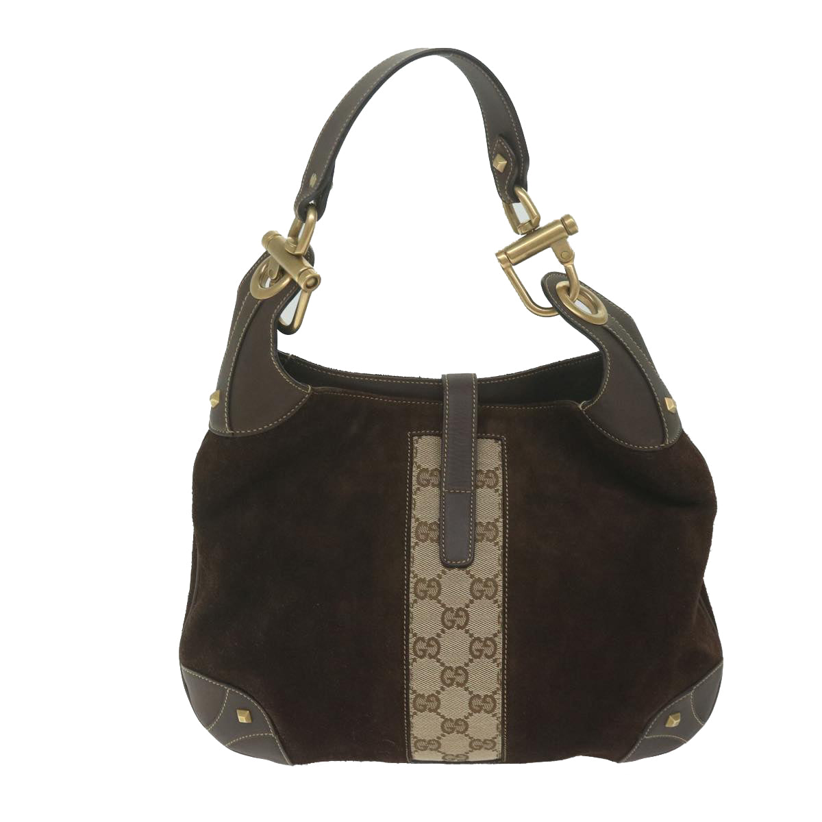 GUCCI GG Canvas Jackie Shoulder Bag Suede Beige Brown 120888 Auth yk9600