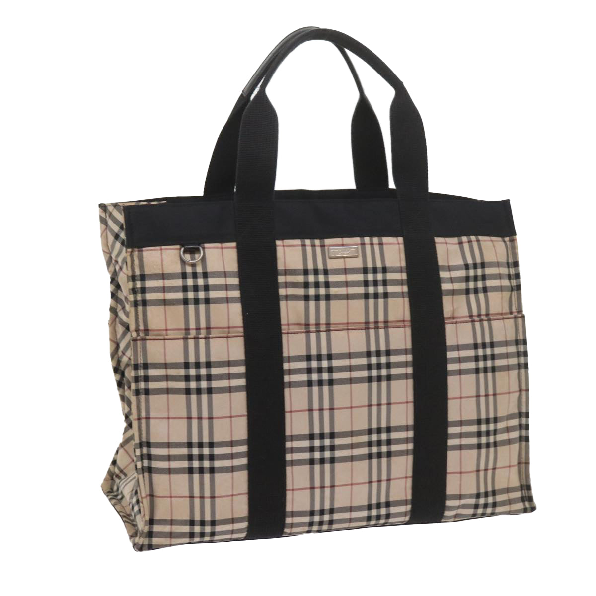 BURBERRY Nova Check Tote Bag Nylon Beige Auth yk9604