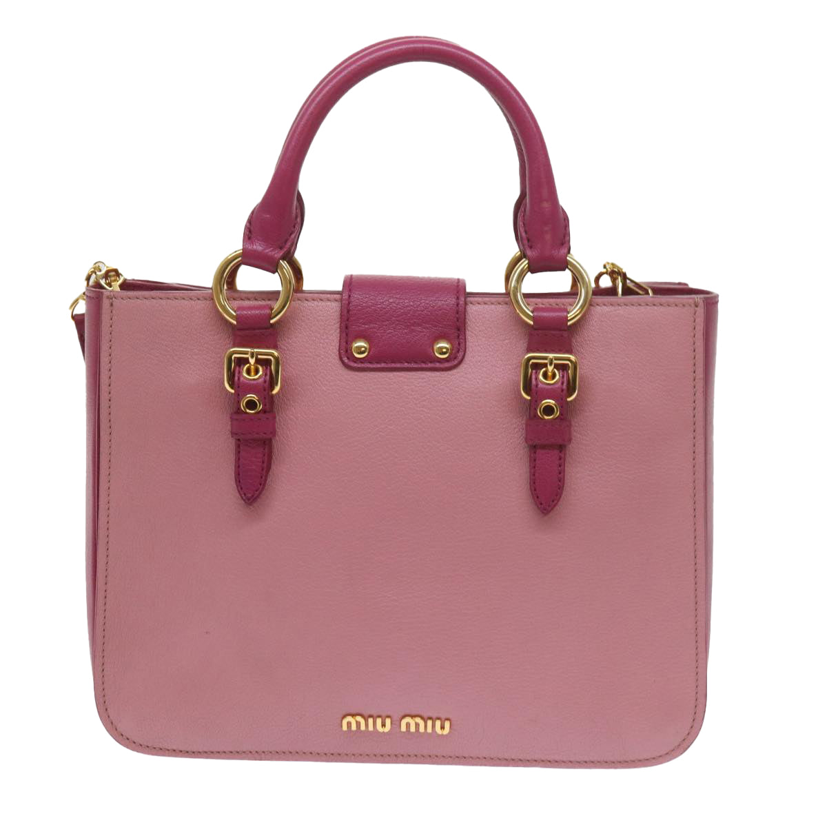 Miu Miu Madras Hand Bag Leather 2way Pink Auth yk9605 - 0