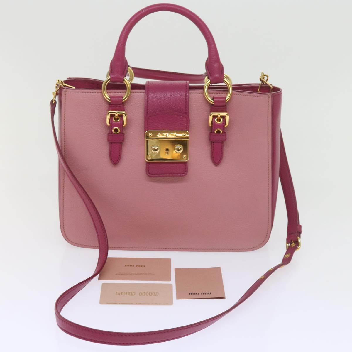 Miu Miu Madras Hand Bag Leather 2way Pink Auth yk9605