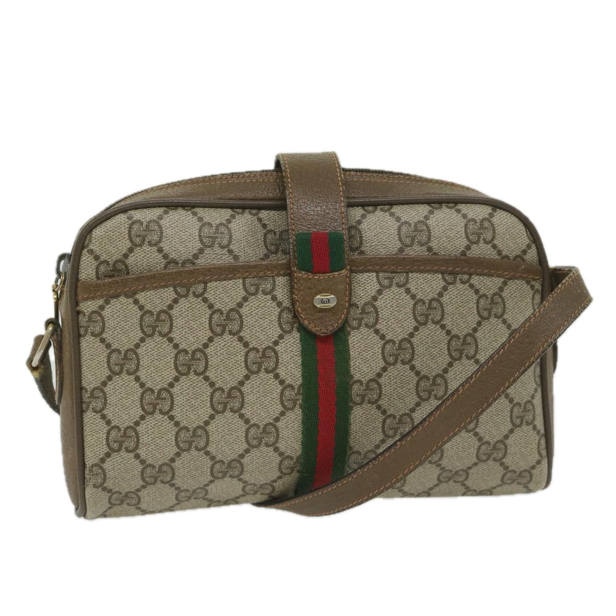 GUCCI GG Supreme Web Sherry Line Shoulder Bag Beige Red 89 02 055 Auth yk9620