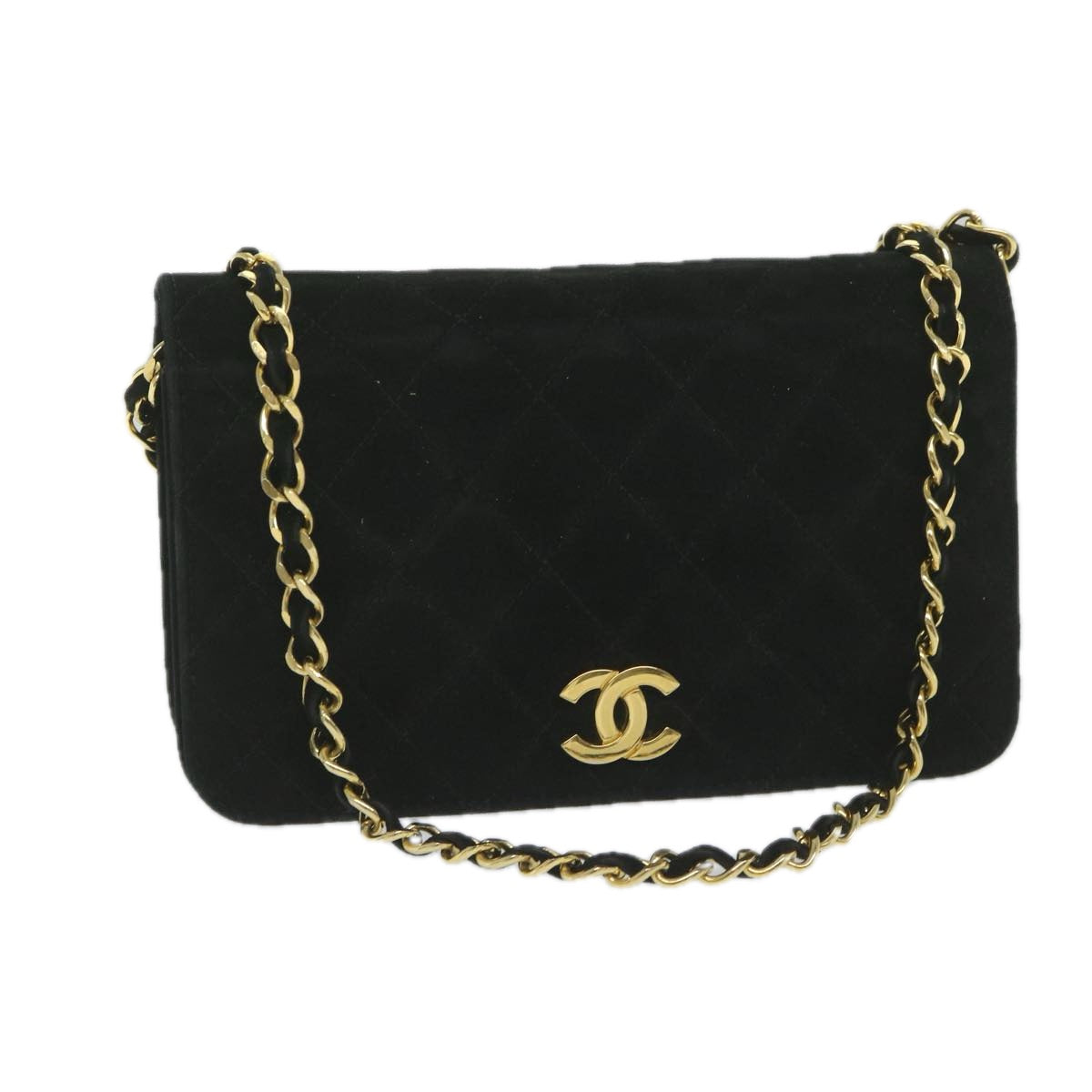 CHANEL Matelasse Chain Shoulder Bag Suede Black CC Auth yk9630