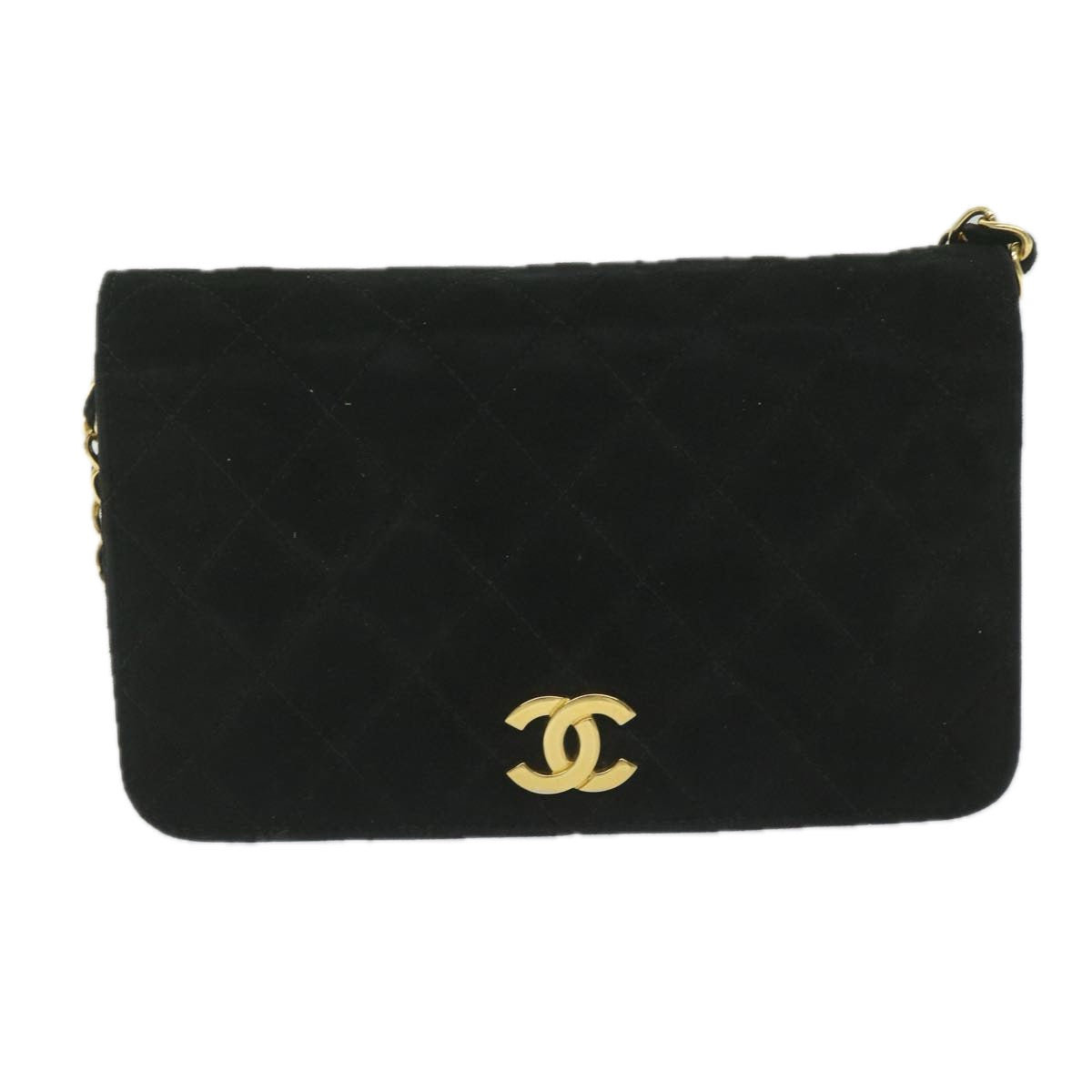 CHANEL Matelasse Chain Shoulder Bag Suede Black CC Auth yk9630