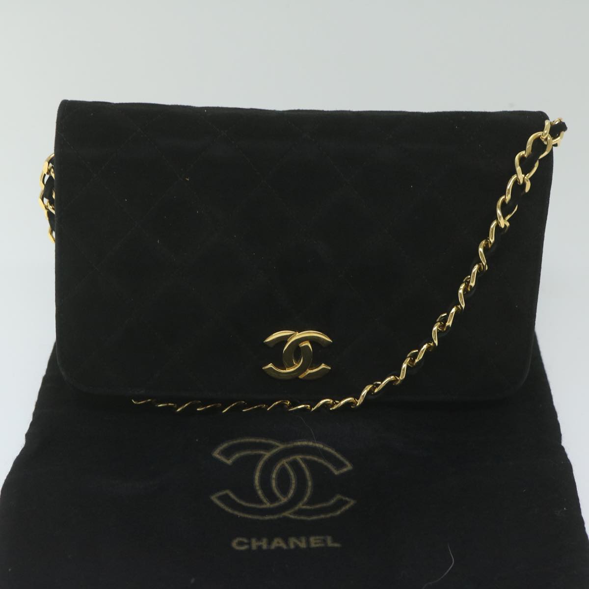 CHANEL Matelasse Chain Shoulder Bag Suede Black CC Auth yk9630