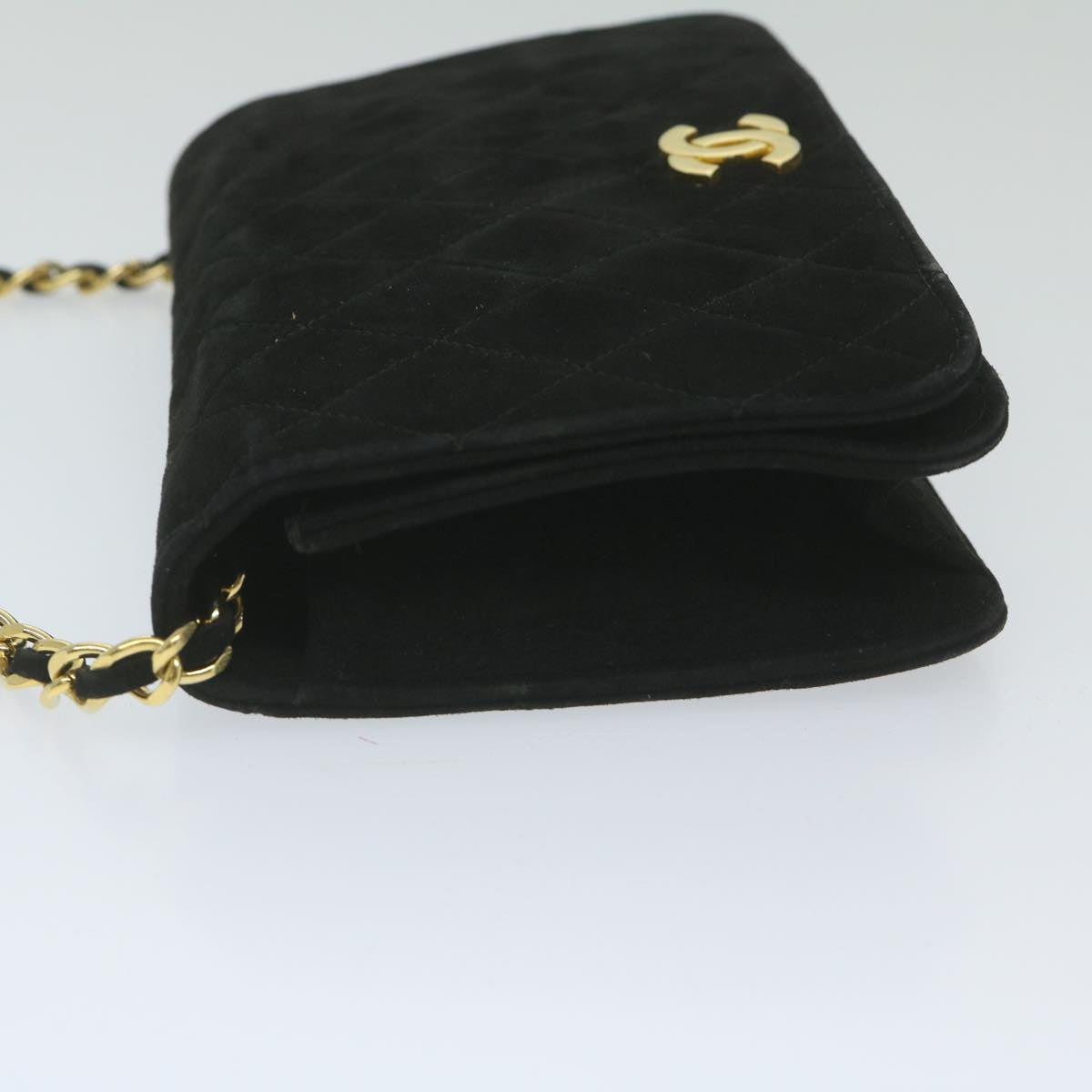 CHANEL Matelasse Chain Shoulder Bag Suede Black CC Auth yk9630