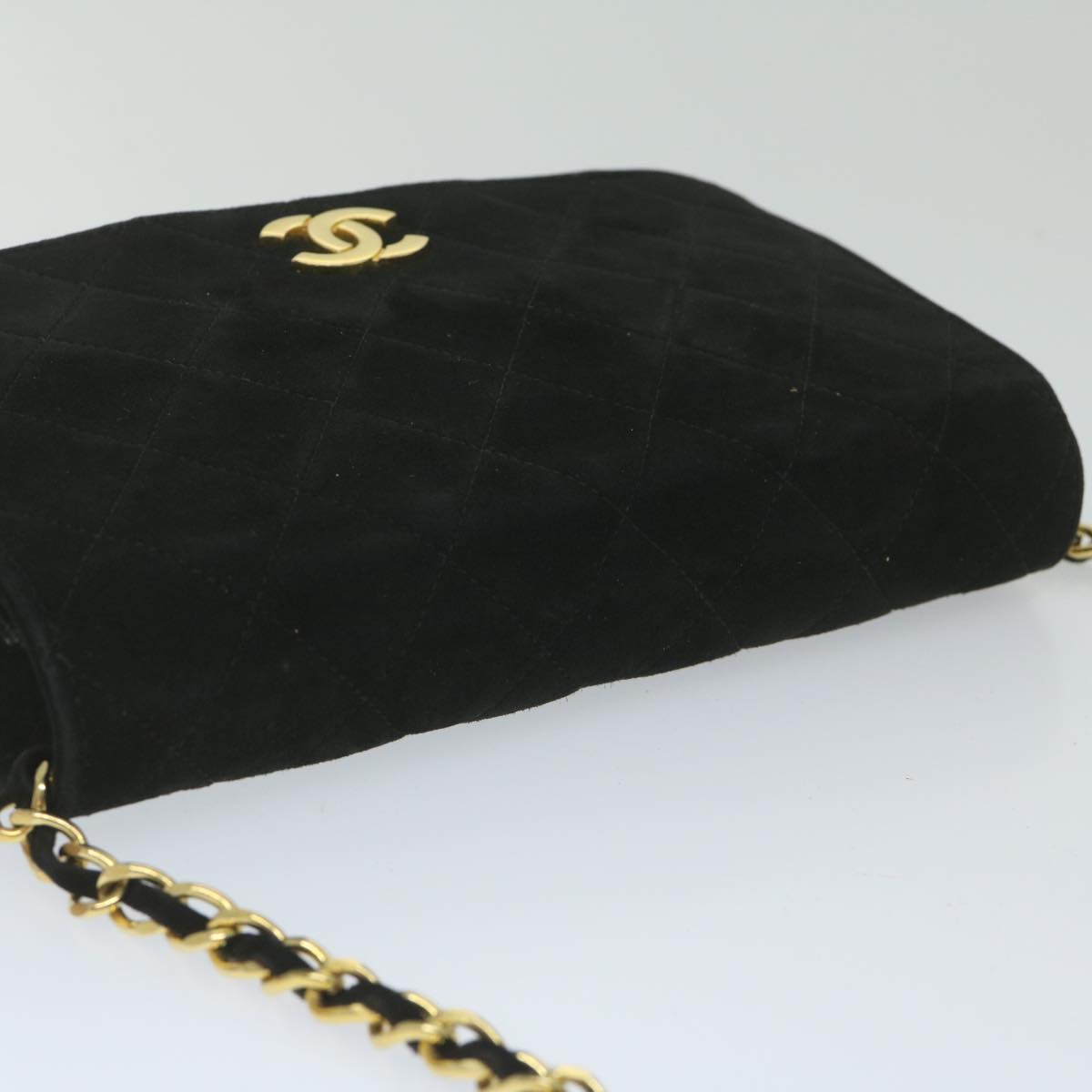 CHANEL Matelasse Chain Shoulder Bag Suede Black CC Auth yk9630